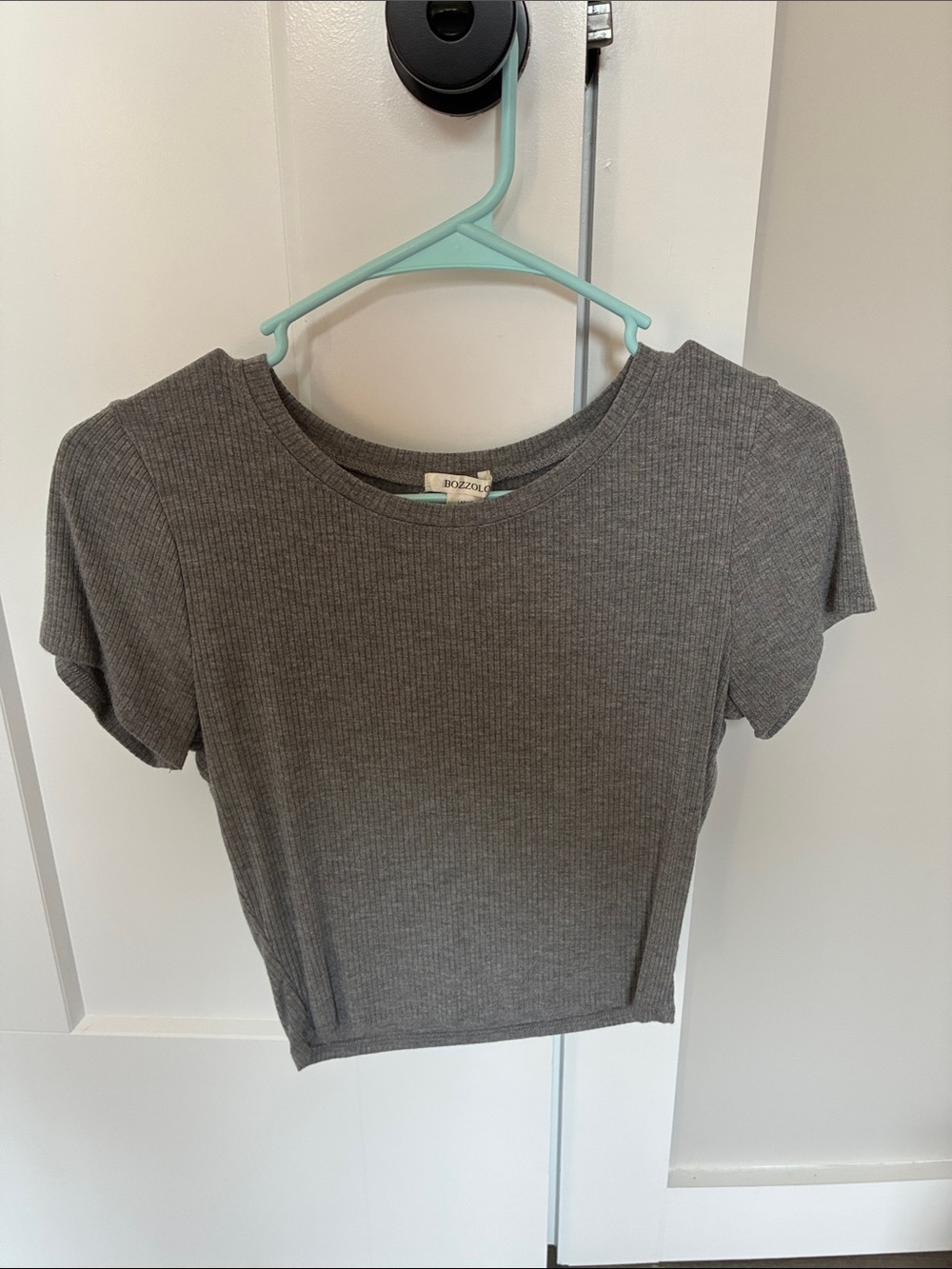 Bozzolo Gray Ribbed Short Sleeve Crop Top - Picture 1 of 4